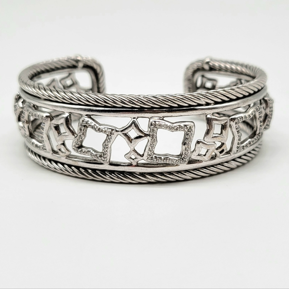 David Yurman Venetian Quatrefoil GENUINE DIAMOND Cuff Bracelet 925 Sterling